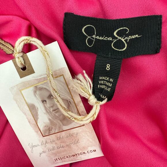 Jessica Simpson Dress SZ8 NWT Bow Back Flutter Sleeve Fuchsia Pink Cocktail Mini - Picture 5 of 16